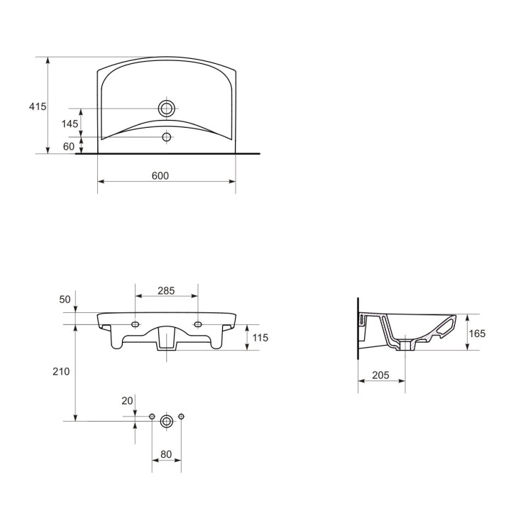 Umywalka meblowa Cersanit Carina, 70x44cm, z przelewem, biała