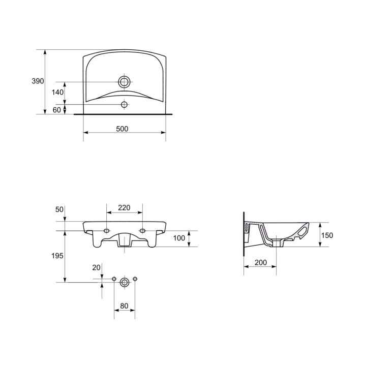 Umywalka meblowa Cersanit Carina, 60x42cm, z przelewem, biała