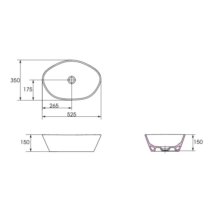 Umywalka nablatowa Cersanit Caspia Ring, 44x44cm, okrągła, z przelewem, biała