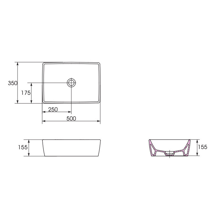 Umywalka nablatowa Cersanit City, 60x36cm, prostokątna, bez przelewu, korek click-clack, biała