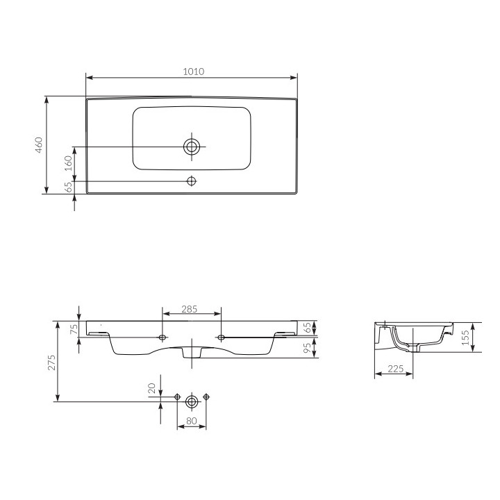 Umywalka meblowa Cersanit Como, 100x46cm, prostokątna, z przelewem, biała