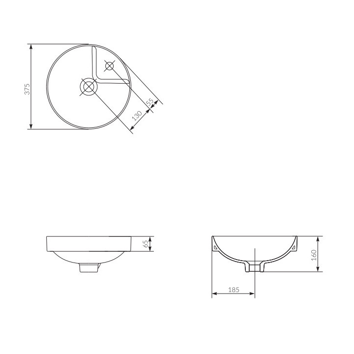 Umywalka nablatowa Cersanit Crea, 38x38cm, okrągła, bez przelewu, biała