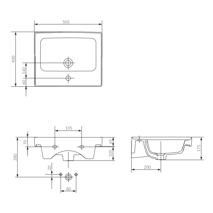 Umywalka meblowa Cersanit Crea, 60x45cm, prostokątna, z przelewem, biała