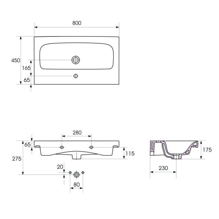 Umywalka meblowa Cersanit Iryda, 80cm, prostokątna, z przelewem, biała