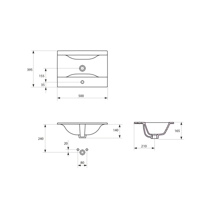 Umywalka wpuszczana w blat Cersanit Ontario, 60cm, z przelewem, biała