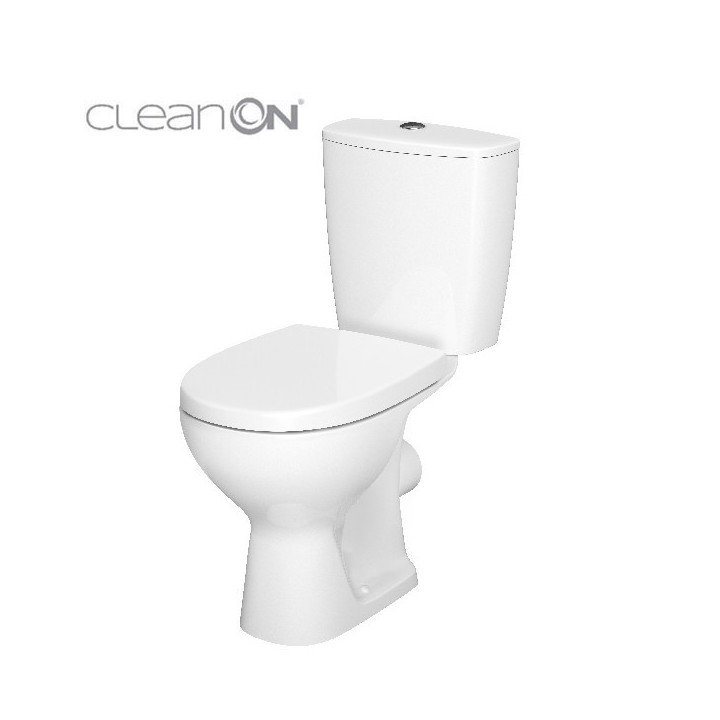 Kompakt WC Cersanit Arteco CleanOn, bezkołnierzowa miska, 64,5x36cm, polipropylenowa deska wolnoopadająca, odpływ pionowy, dopro
