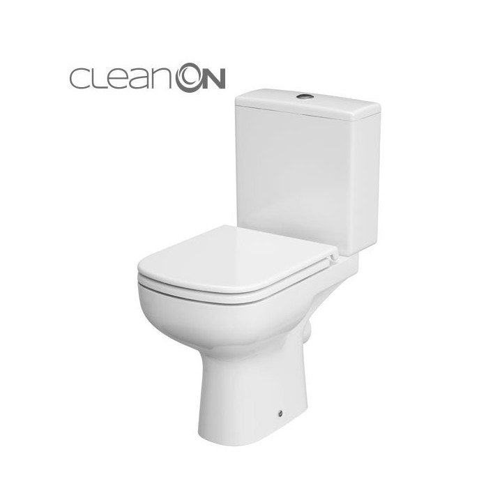 Kompakt WC Cersanit City CleanOn, 67x37,5cm, miska bezkołnierzowa, deska slim duroplastowa wolnoopadająca, odpływ poziomy, dopro