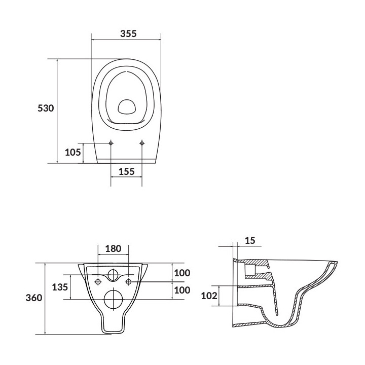 Miska zawieszana Cersanit Crea CleanOn, bezkołnierzowa, prostokątna, 52x35cm, biała