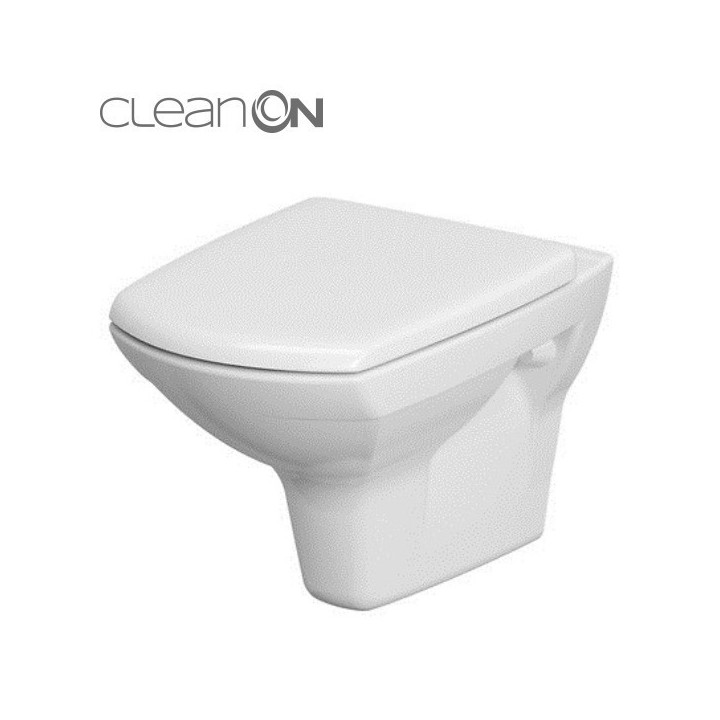 Miska zawieszana Cersanit Arteco CleanOn, bezkołnierzowa, zaokrąglona, 52,8x35,5cm, duroplastowa deska wolnoopadająca, biała