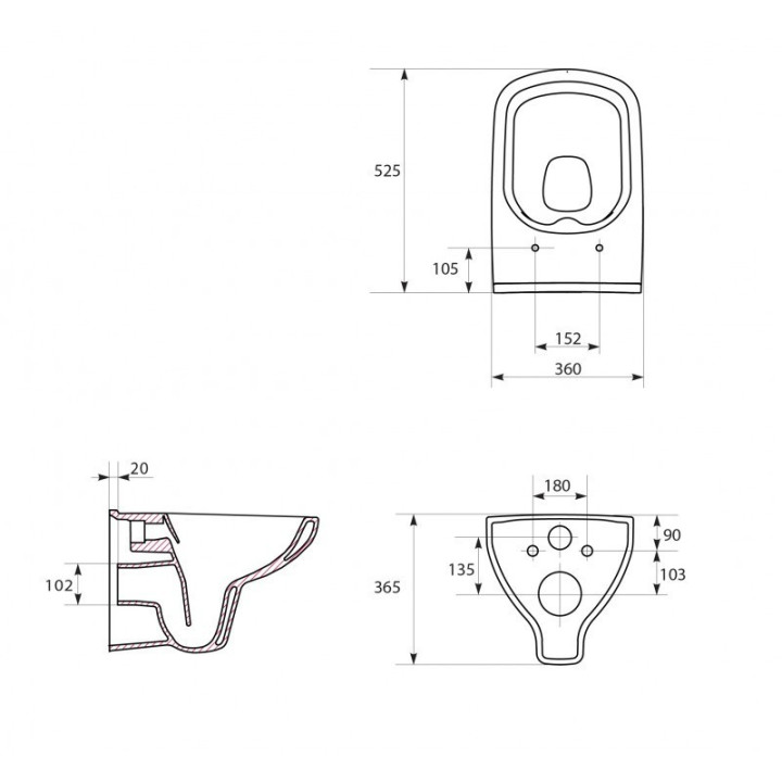 Miska zawieszana Cersanit Caspia CleanOn, bezkołnierzowa, prostokątna, 54x36,5cm, duroplastowa deska wolnoopadająca, biała