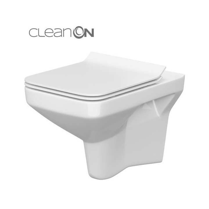 Miska zawieszana Cersanit Colour CleanOn, bezkołnierzowa, prostokątna, 52,5x36cm, duroplastowa deska wolnoopadająca, biała