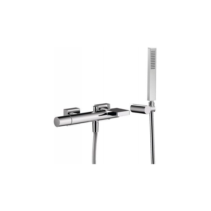 Bateria wannowa Tres Project, natynkowa, z kaskadą, zestaw natryskowy, chrom 