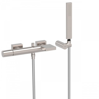 Bateria wannowa Tres Project, natynkowa, z kaskadą, zestaw natryskowy, chrom 