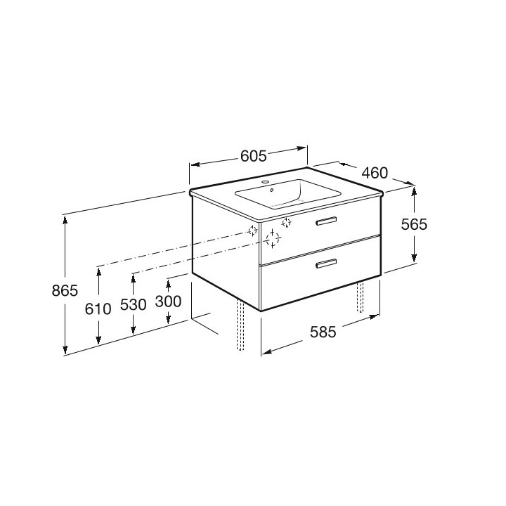 Zestaw łazienkowy Roca Unik Suit, 55x42cm, 2 szuflady, biały połysk
