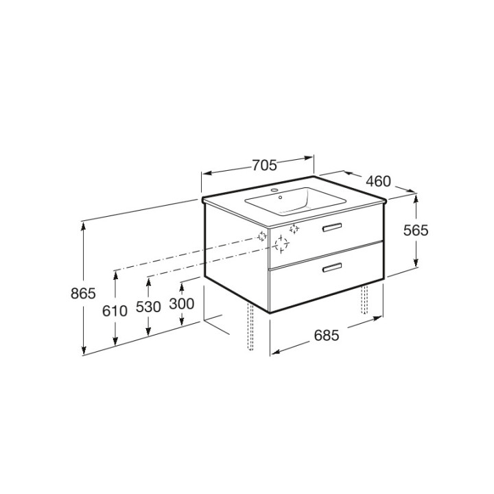Zestaw łazienkowy Roca Unik Victoria Basic, 60x46cm, 2 szuflady, brzoza
