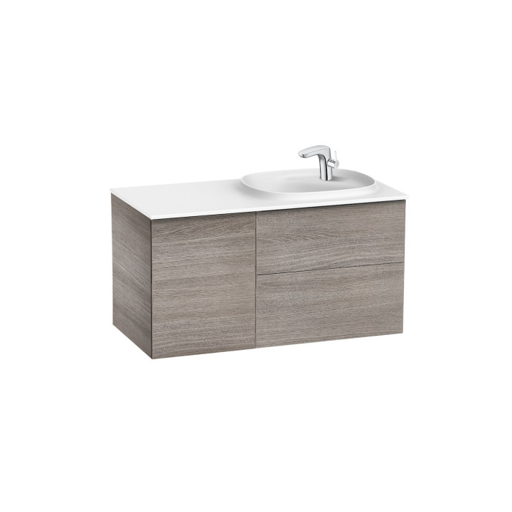 Zestaw łazienkowy Roca Unik Beyond, 100x50cm, umywalka Surfex po lewej, biały połysk