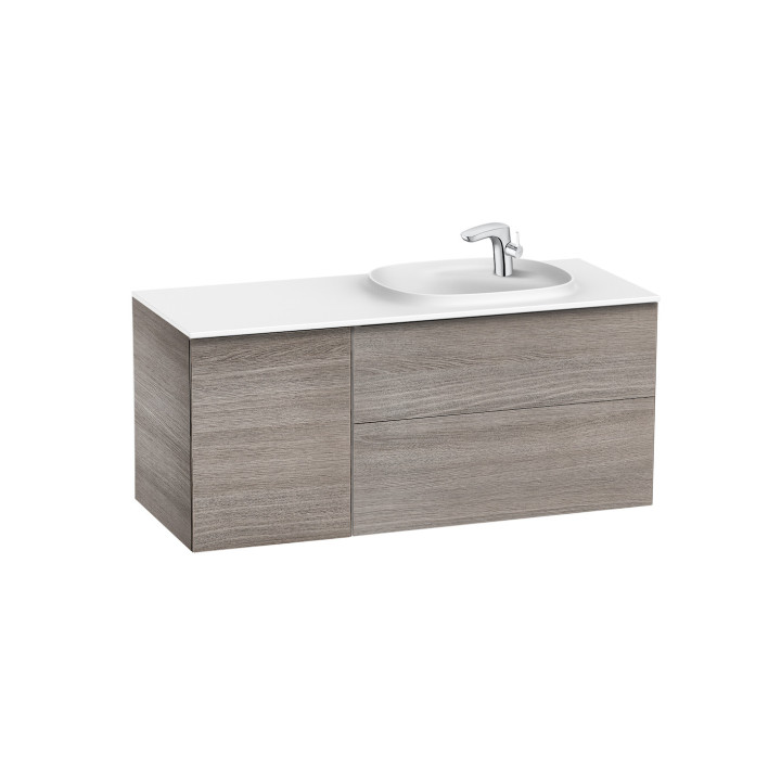 Zestaw łazienkowy Roca Unik Beyond, 120x50cm, umywalka Surfex po lewej, biały połysk