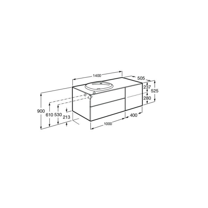 Zestaw łazienkowy Roca Unik Beyond, 120x50cm, umywalka Surfex po lewej, biały połysk