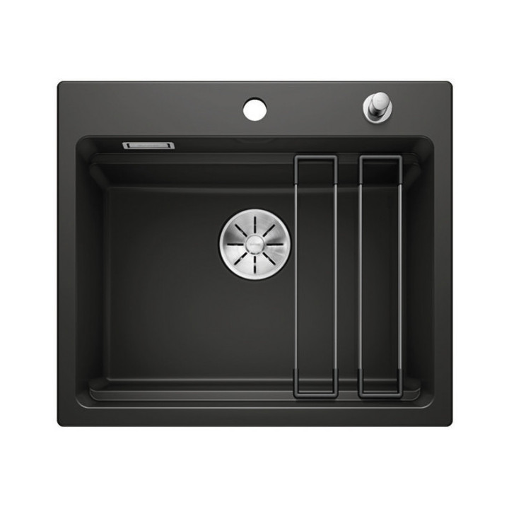 Zlewozmywak Blanco Etagon 6, 51x58cm, ceramika PuraPlus, korek automatyczny, InFino, szyny, czarny