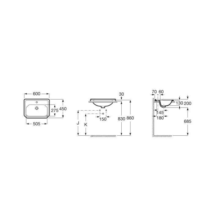 Umywalka blatowa Roca Carmen, 60x45cm, 1 otwór pod baterię, biała