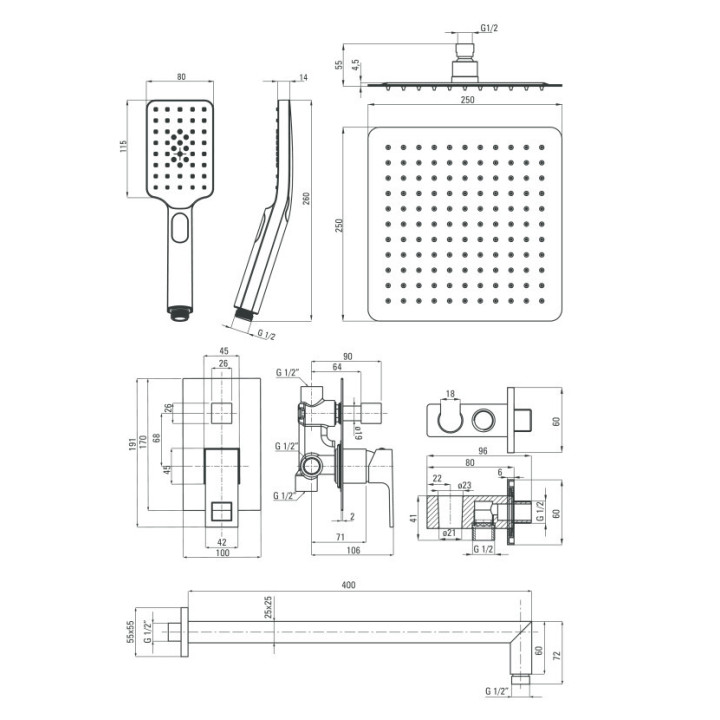 Komplet podtynkowy Deante Anemon, 2 wyjścia wody, czarny mat