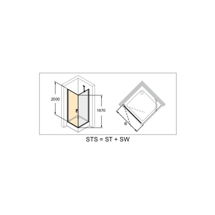 Drzwi skrzydłowe Huppe Design pure 4-kąt, 800mm, uniwersalne, Anti-Plaque, profil chrom eloxal