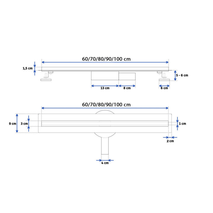 Odpływ liniowy Rea Neo Slim Pro Black, 60 cm, z syfonem, nóżkami i mankietem uszczelniającym, czarny
