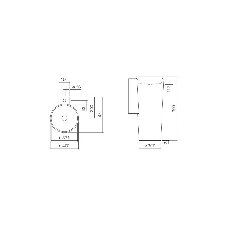 Umywalka wolnostojąca Alape K-Series, okrągła, 404mm, przyścienna, bez przelewu, łatwa w pielęgnacji, WT.RX400K, biała