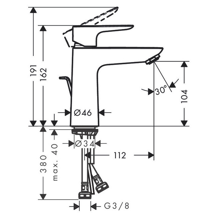 Bateria umywalkowa Hansgrohe Talis E 110, wysokość 162mm, z cięgłem i kompletem odpływowym, polerowany złoty optyczny