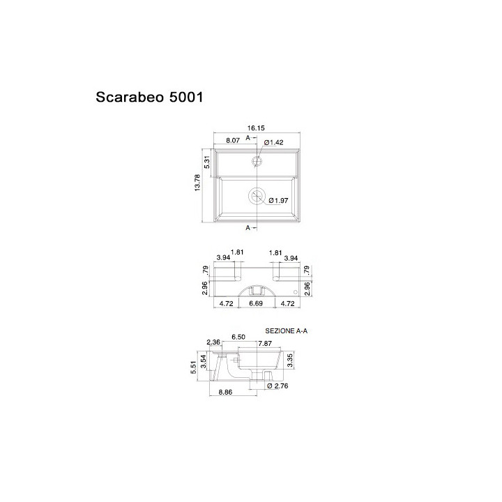 Umywalka wisząca lub nablatowa Scarabeo Teorema, 41x35cm, z przelewem, biała