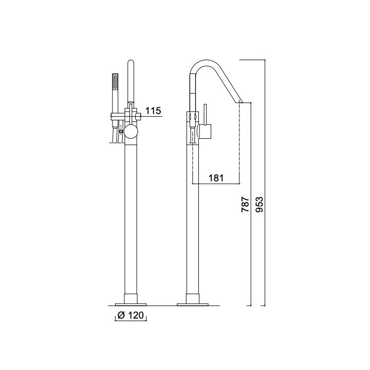 Bateria wannowa wolnostojąca Giulini Giovanni Futuro, z zestawem natryskowym, czarny mat
