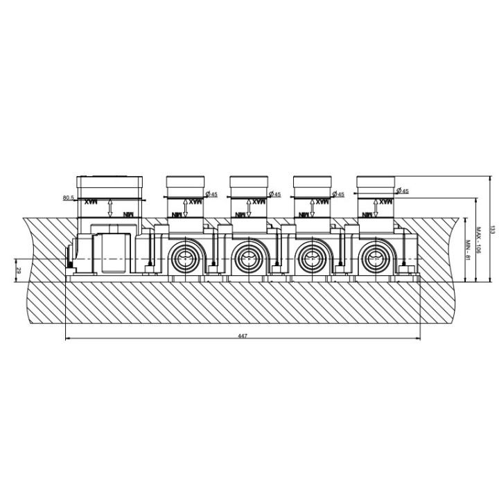 Bateria natryskowa Gessi Inciso Wellness, podtynkowa termostatyczna, 4-otworowa, 3 wyjścia wody, uchwyty krzyżowe, chrom