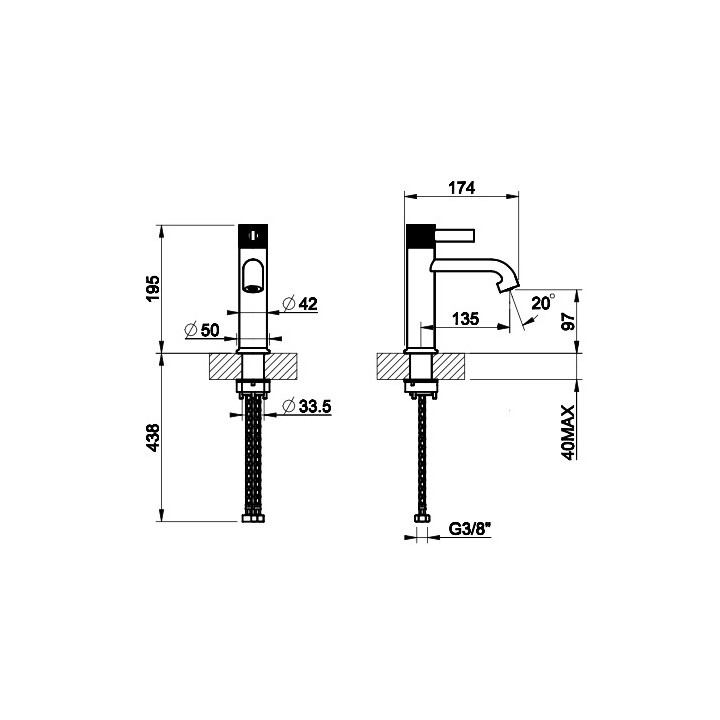 Bateria umywalkowa Gessi Inciso, stojąca, wysokość 195mm, korek automatyczny, chrom