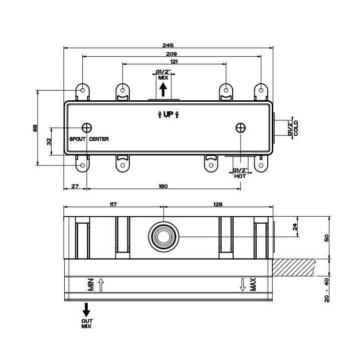 Element podtynkowy Gessi dla baterii wannowych, 2 wyjścia wody