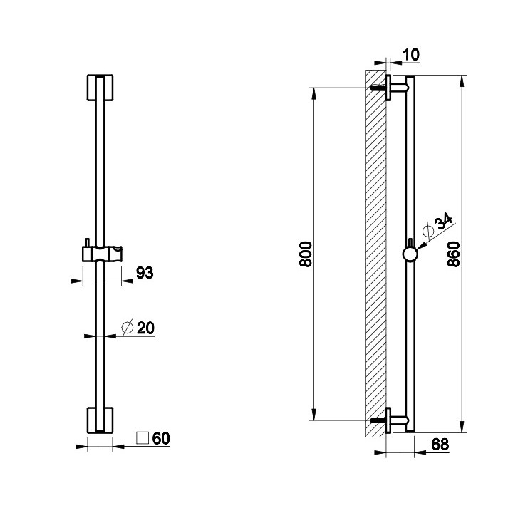 Zestaw natryskowy Gessi Rilievo, drążek, słuchawka z wężem, chrom