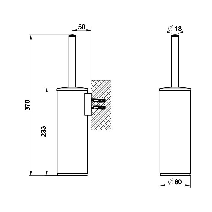 Szczotka WC Gessi 316, ścienna, czarny pojemnik, wykończenie stal szczotkowana