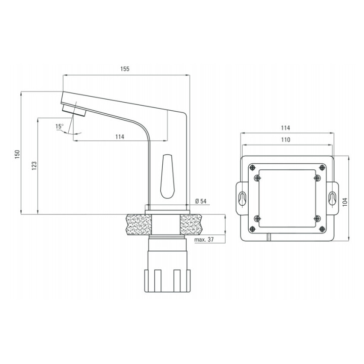 Bezdotykowa bateria umywalkowa Deante, sensorowa, wysokość 150mm, chrom