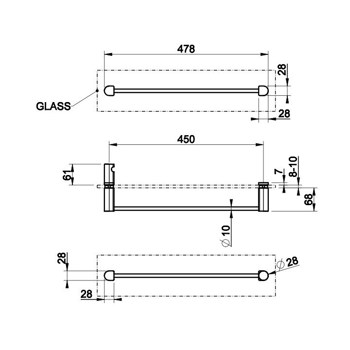 Wieszak na ręcznik Gessi Rilievo, montowany na szkle, 30cm, chrom