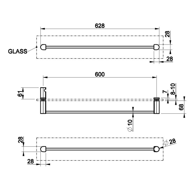 Wieszak na ręcznik Gessi Rilievo, montowany na szkle, 45cm, chrom