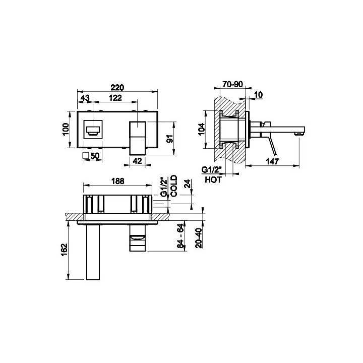 Mieszacz umywalkowy Gessi Rettangolo K, element natynkowy, chrom