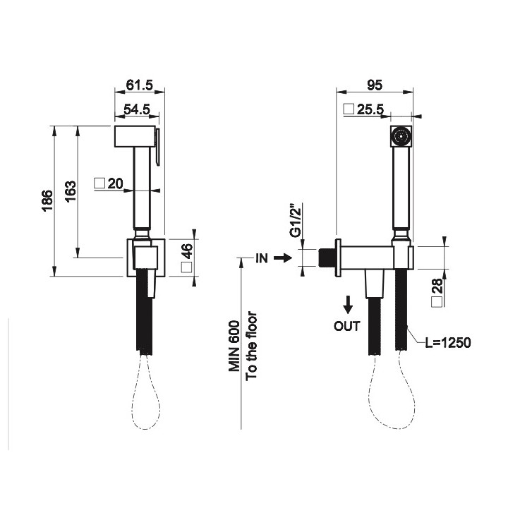Bidetka Gessi Rettengolo, ścienna, wąż 125cm, chrom