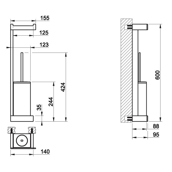 Zestaw wolnostojący Gessi Ovale, szczotka WC z uchwytem na papier, chrom/biały