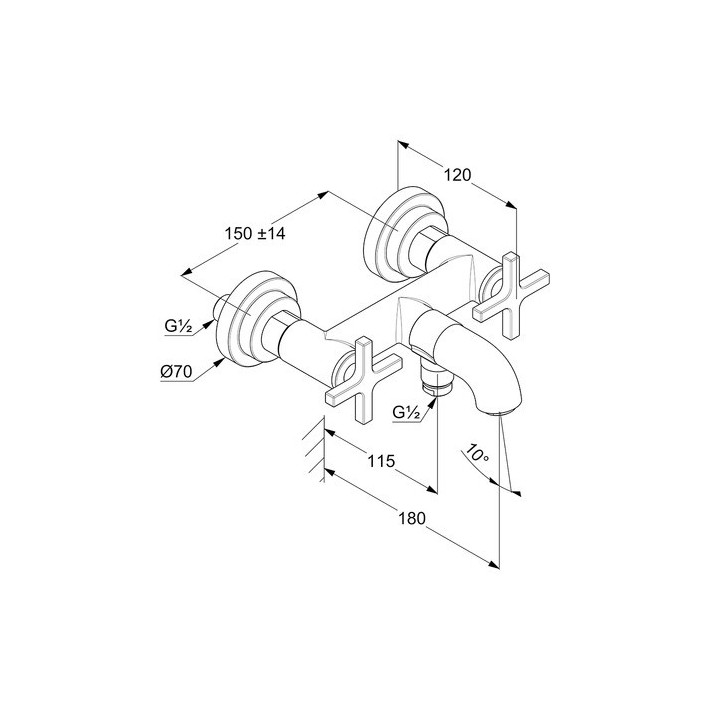Bateria wannowo-natryskowa natynkowa Kludi Nova Fonte Puristic, 2 wyjścia wody, uchwyty proste, chrom