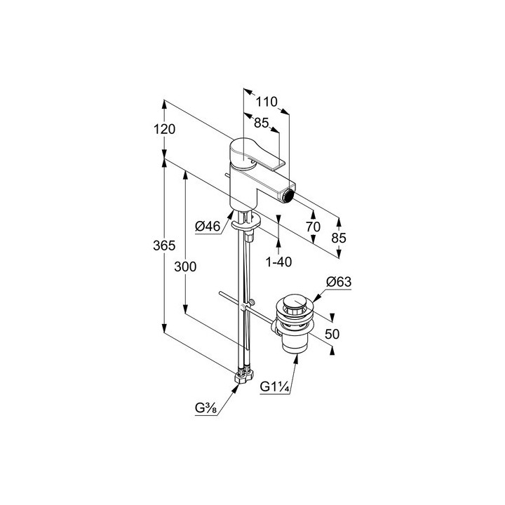 Bateria umywalkowa 3-otworowa Kludi Zenta SL, stojąca, uchwyty proste, chrom