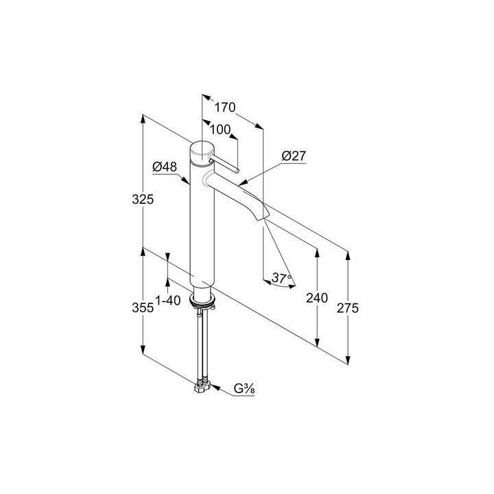 Bateria umywalkowa Kludi Bozz 100, stojąca, wysokość 185mm, bez korka, chrom