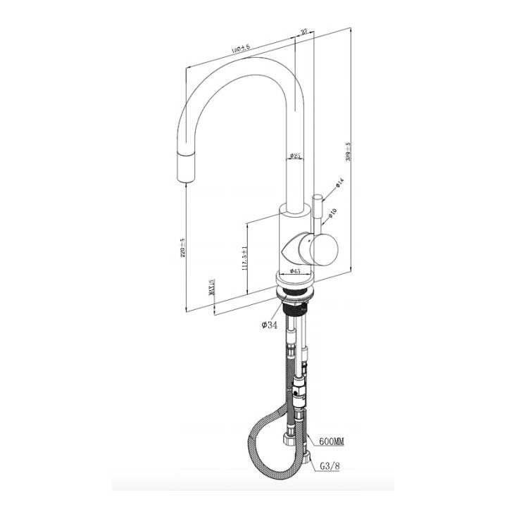 Bateria kuchenna Villeroy&Boch Umbrella Flex, stojąca, obracana wylewka, złota