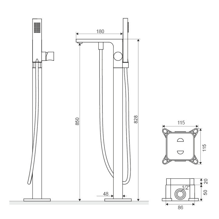 Bateria wannowa wolnostojąca Excellent Krotos, 2 wyjścia wody, chrom