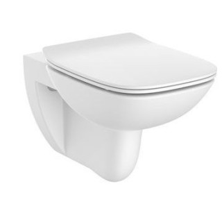 Miska podwieszana WC Roca Debba Rimless Round, 54x35,5cm, bez kołnierza, z deską slim wolnoopadającą duroplast, biała