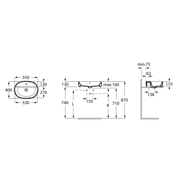 Umywalka nablatowa Roca Gap Round, 55x39cm, z przelewem, biała