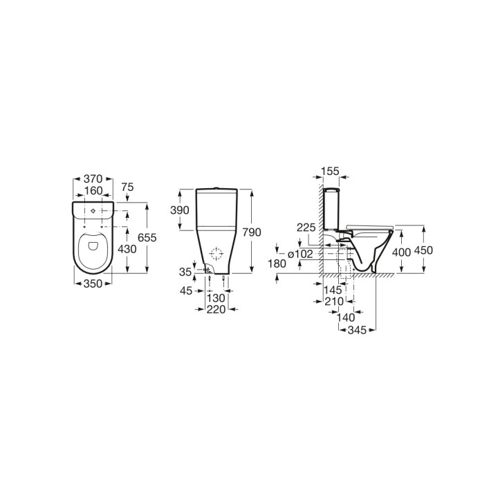 Miska podwieszana WC Roca Gap Rimless Round, 54x35,5cm, bez kołnierza, z deską wolnoopadającą slim duroplast, biała